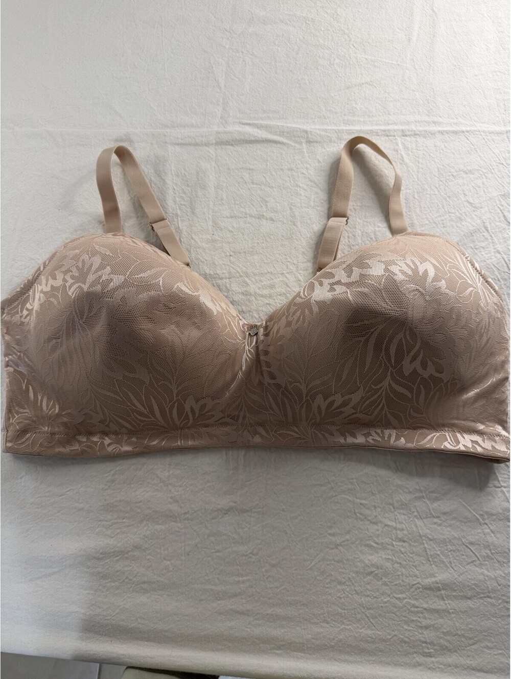 Breezies Bra Womens 48DD Beige Floral Jacquard Padded T Shirt Molded Stretch